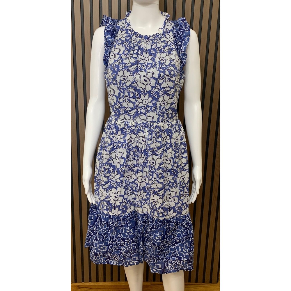 J.Crew Blue White Floral Ruffle Sleeveless Cotton Tiered Dress Size 2